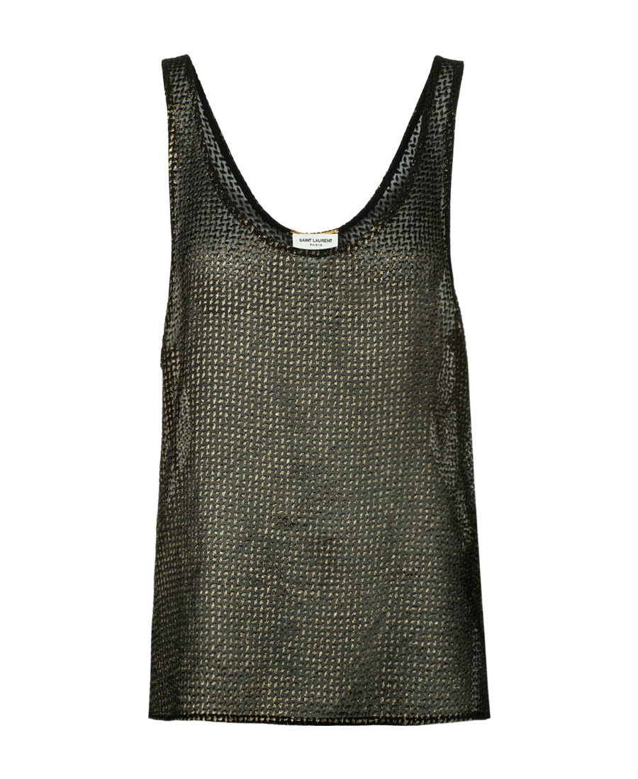 Saint Laurent Lamè Embroidered Tank Top In Black
