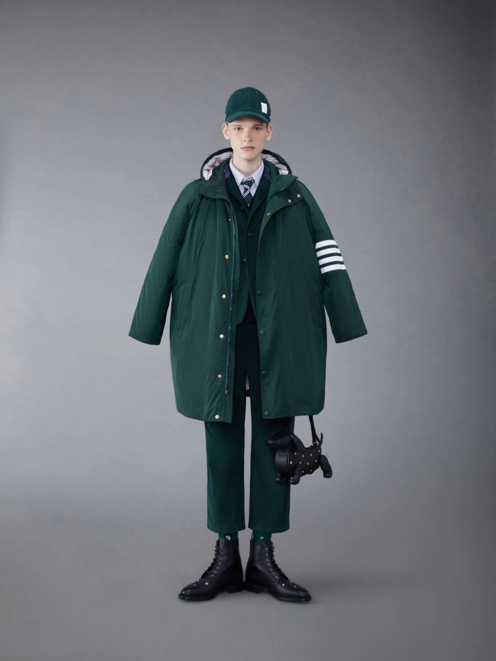 Thom Browne Raglan-sleeve Parka Coat In Green