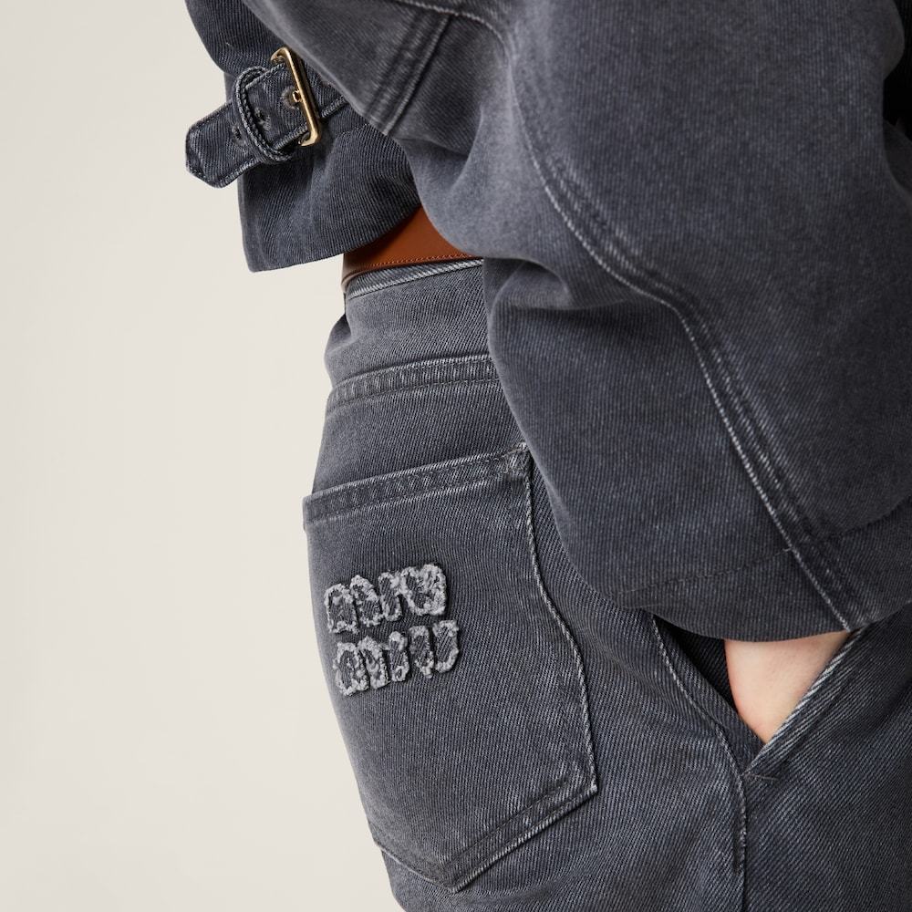 Miu Miu Embroidery Logo Jeans In Black