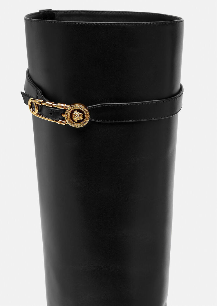 Versace Black High Boots With '95 Medusa Detail In Black