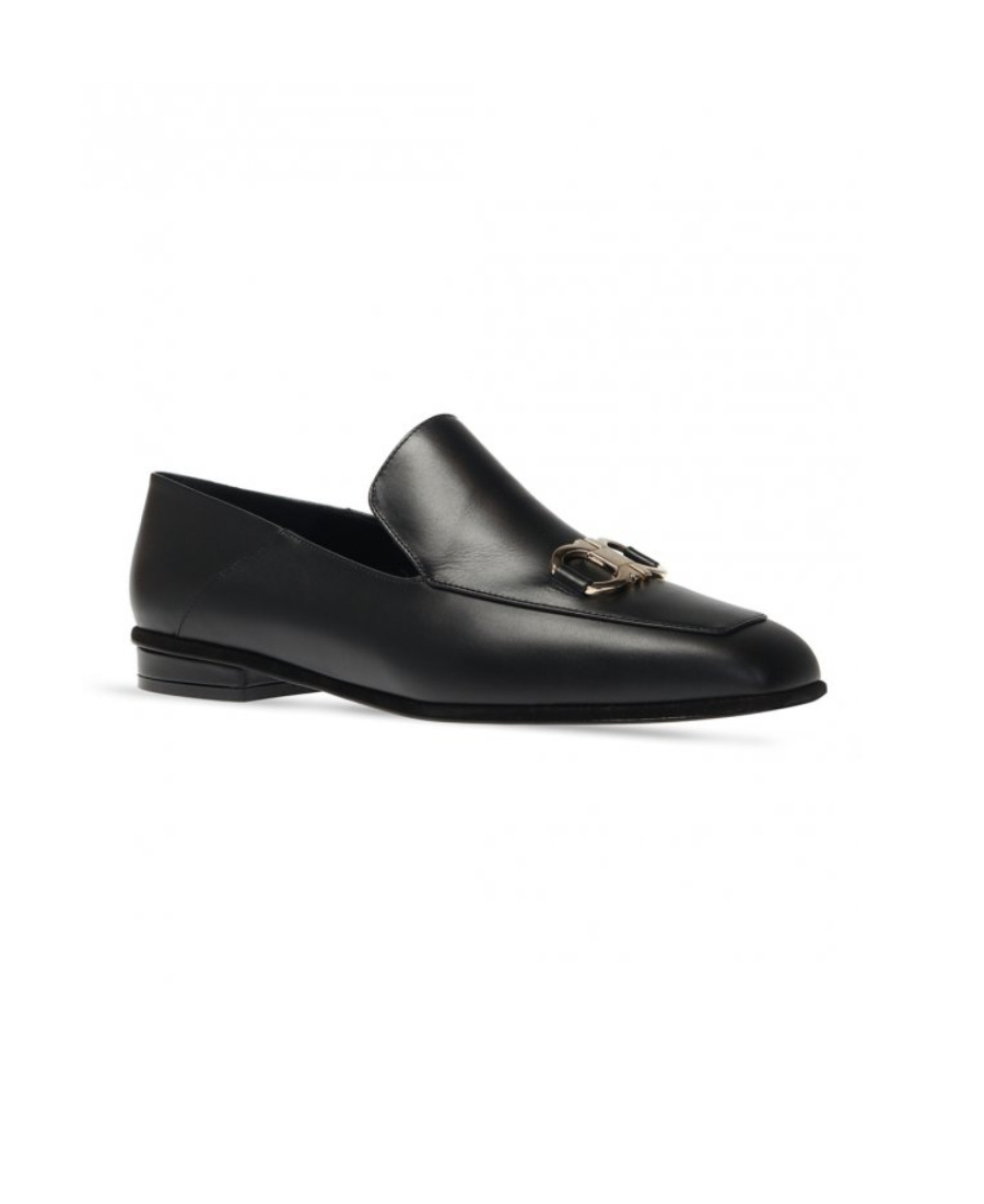 Ferragamo Gancini Moccasin Love Shoes In Black