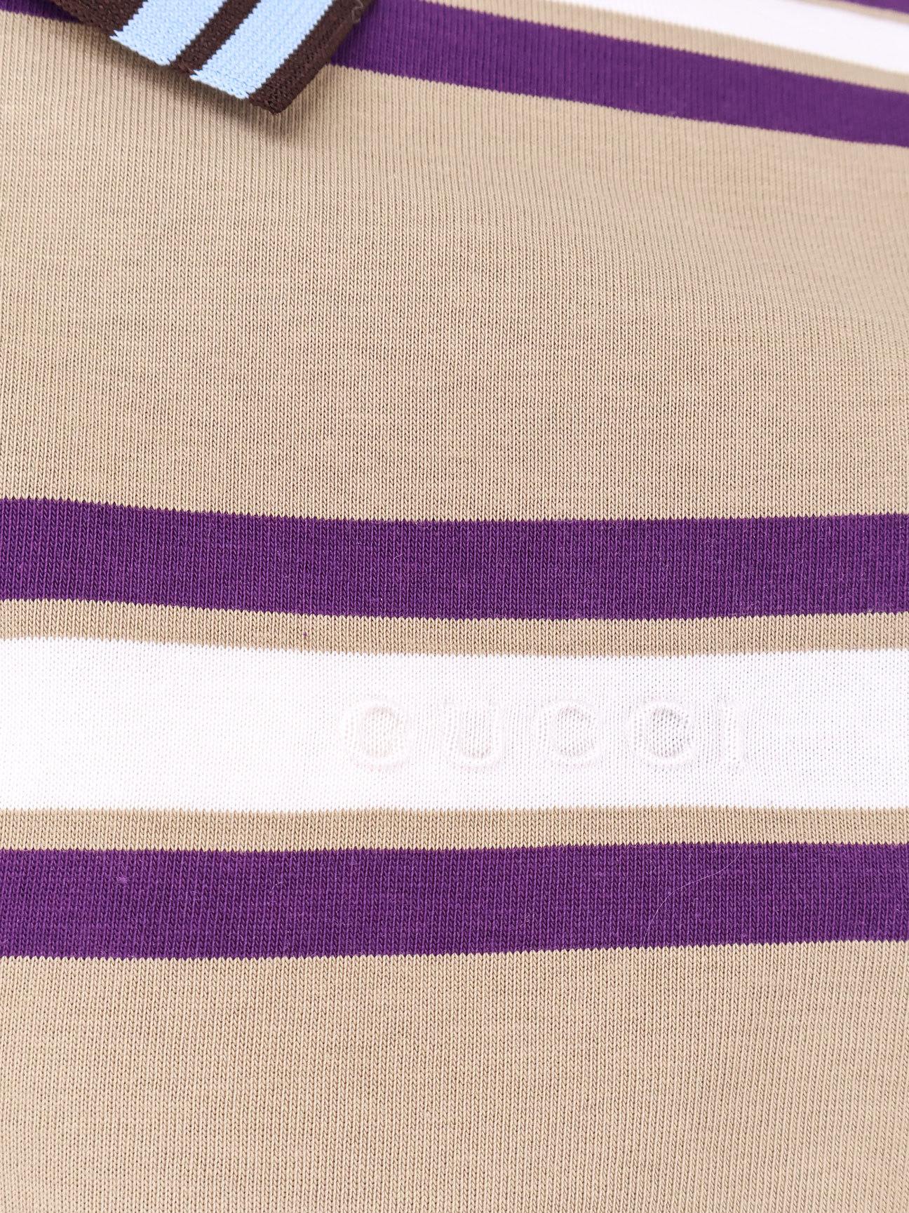 Gucci Striped Jersey Polo Top In Nude