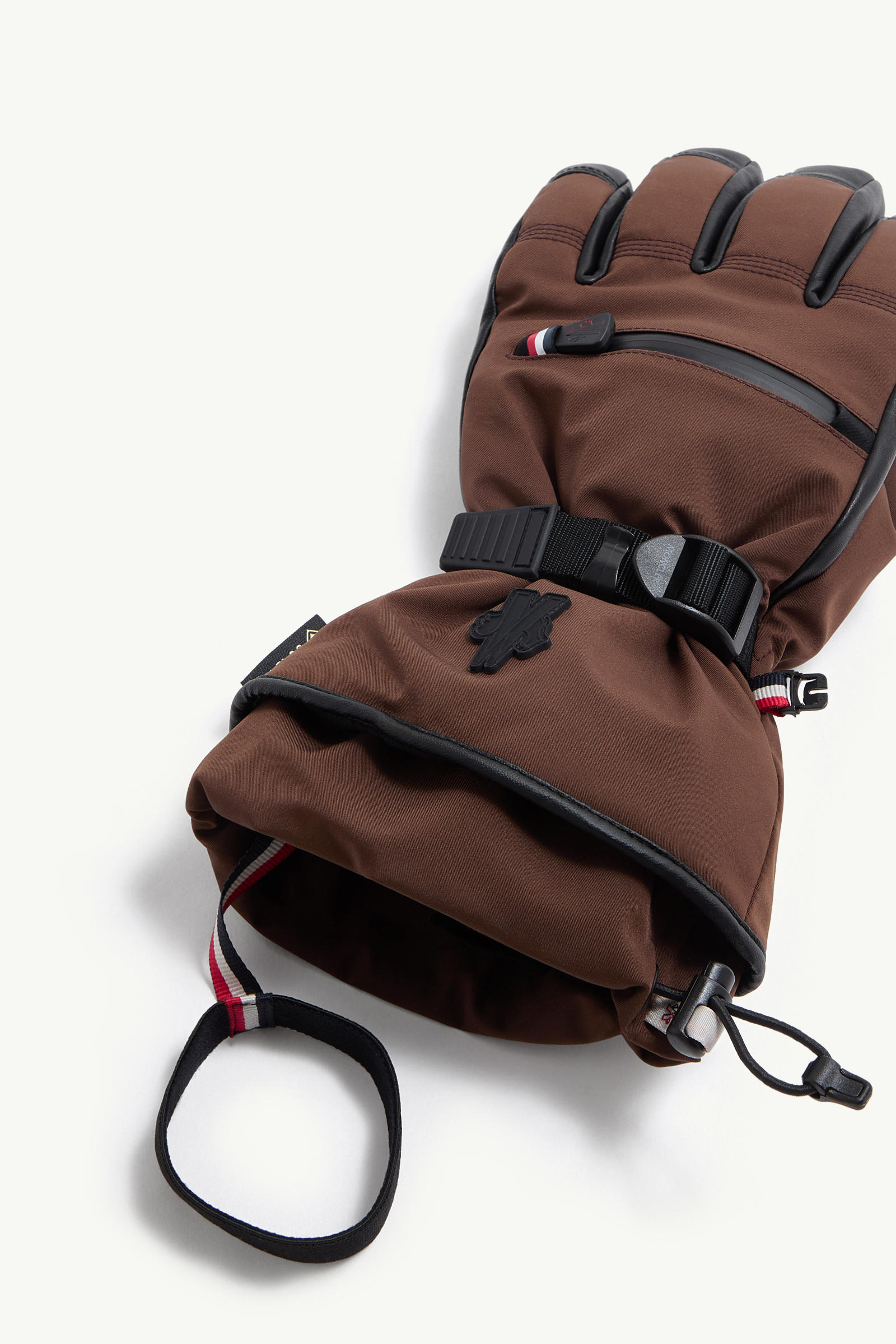 Moncler Grenoble Leather Gloves In Brown