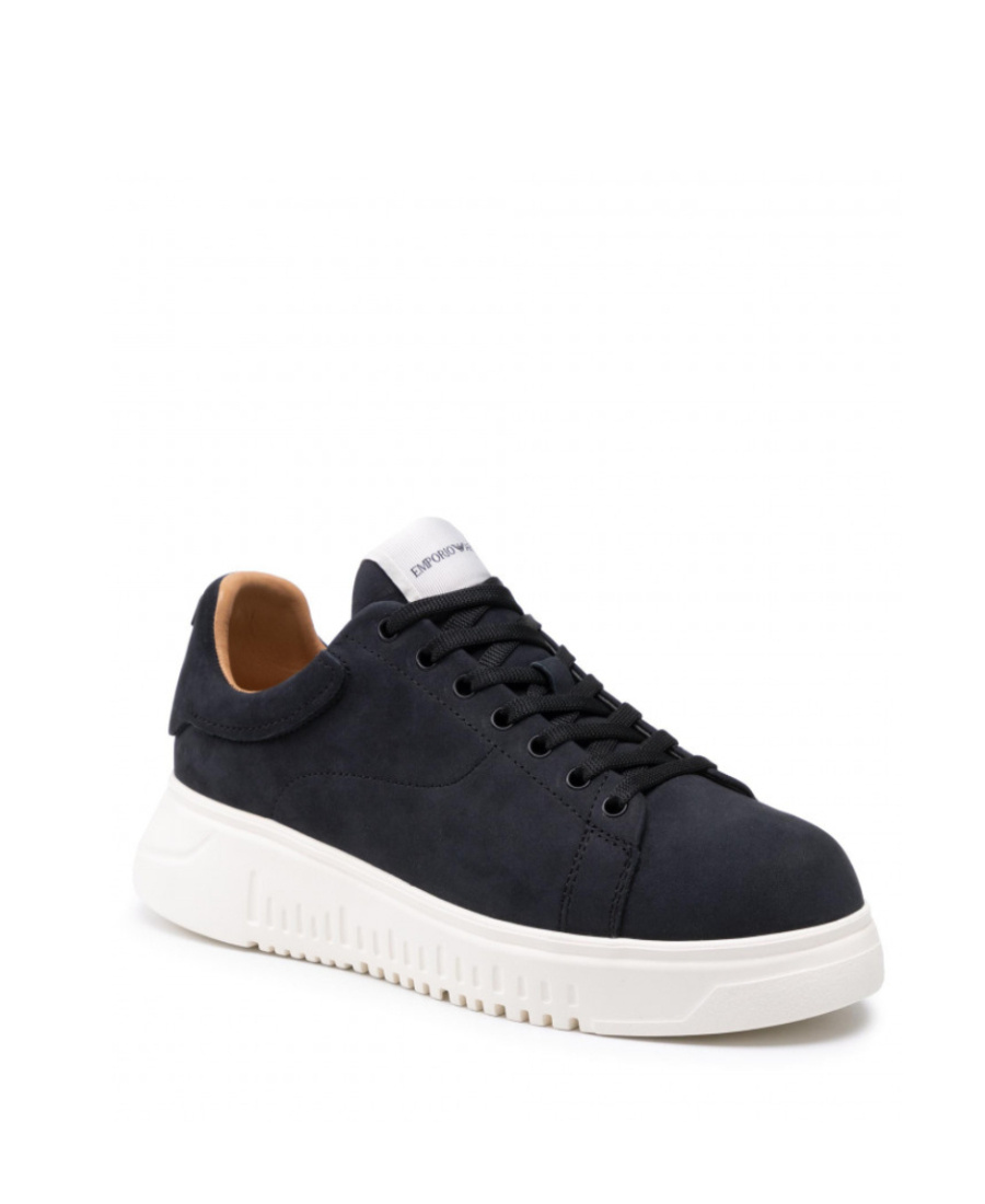 Emporio Armani Logo-patch Low-top Suede Sneakers In Black