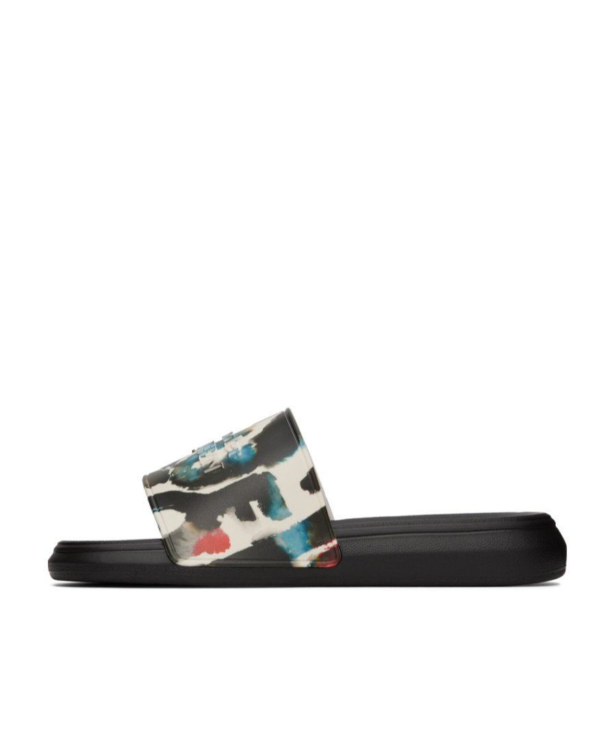Alexander Mcqueen Graphic Logo Print Pool Slides In Black