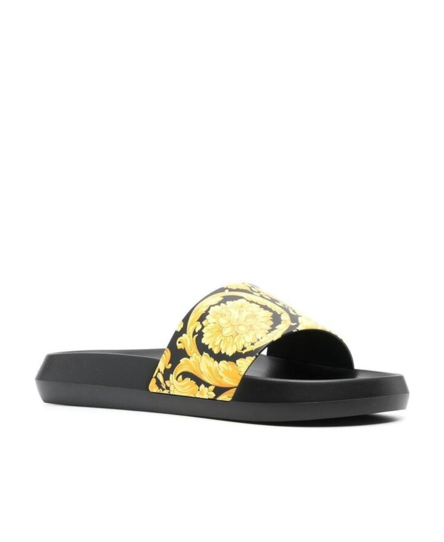 Versace Baroque Print Rubber Slide Sandals In Black