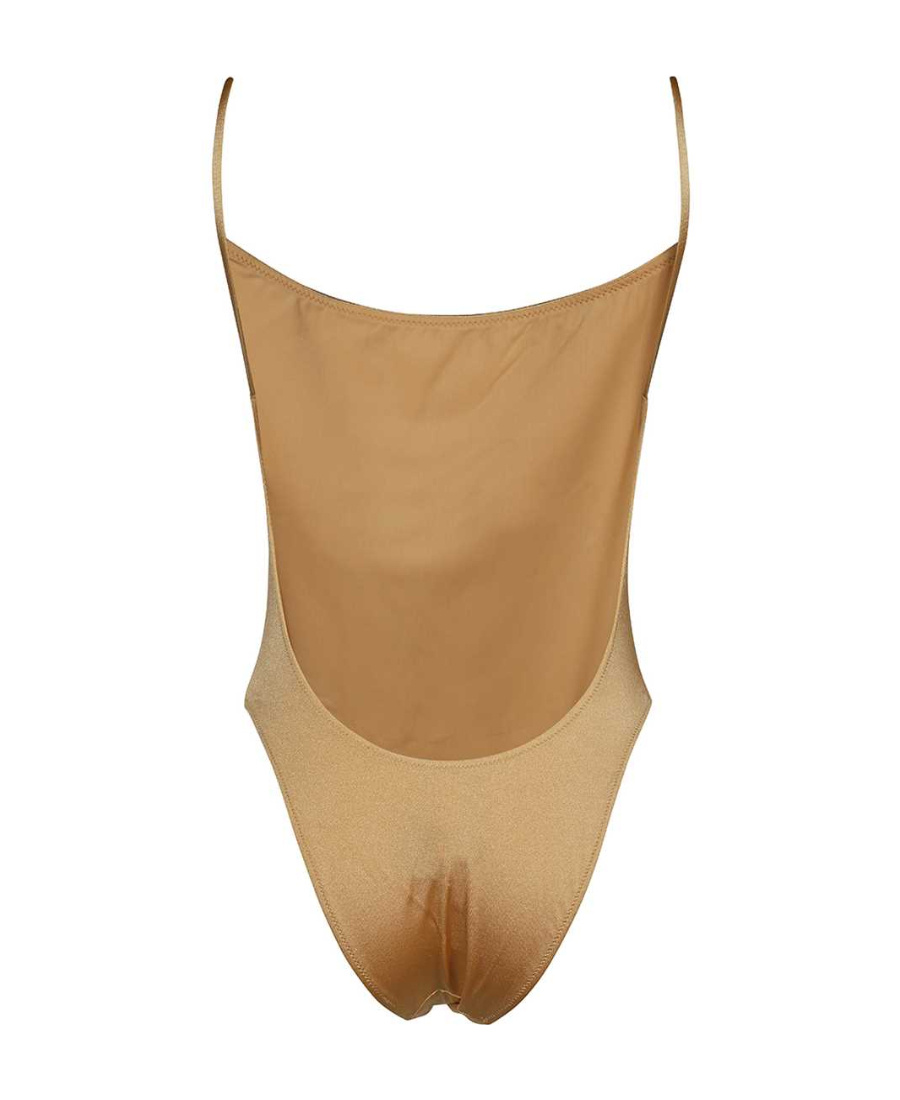 Dolce & Gabbana Logo Sling One-piece Swimsuit In Nude