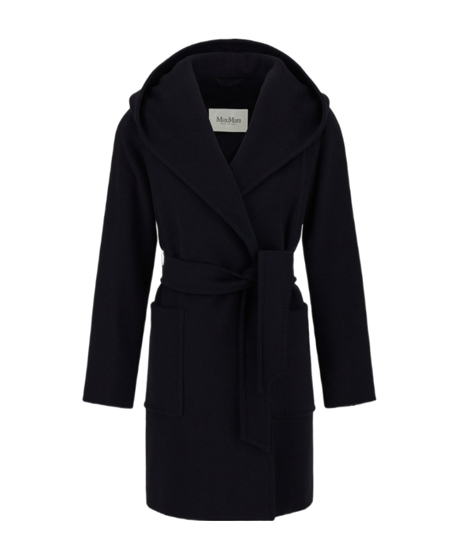Max Mara Rialto Hooded Camel Coat In Black