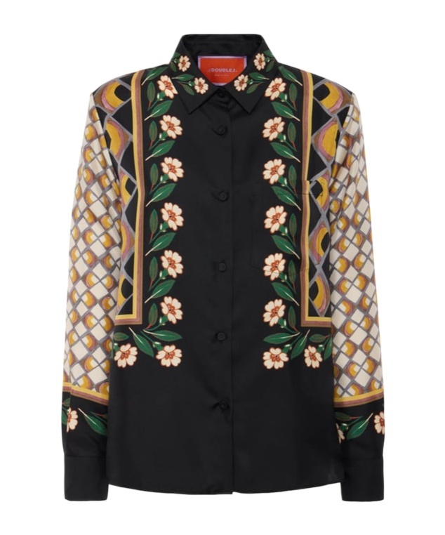 La Doublej La Double J Graphic Print Silk Boy Shirt In Black