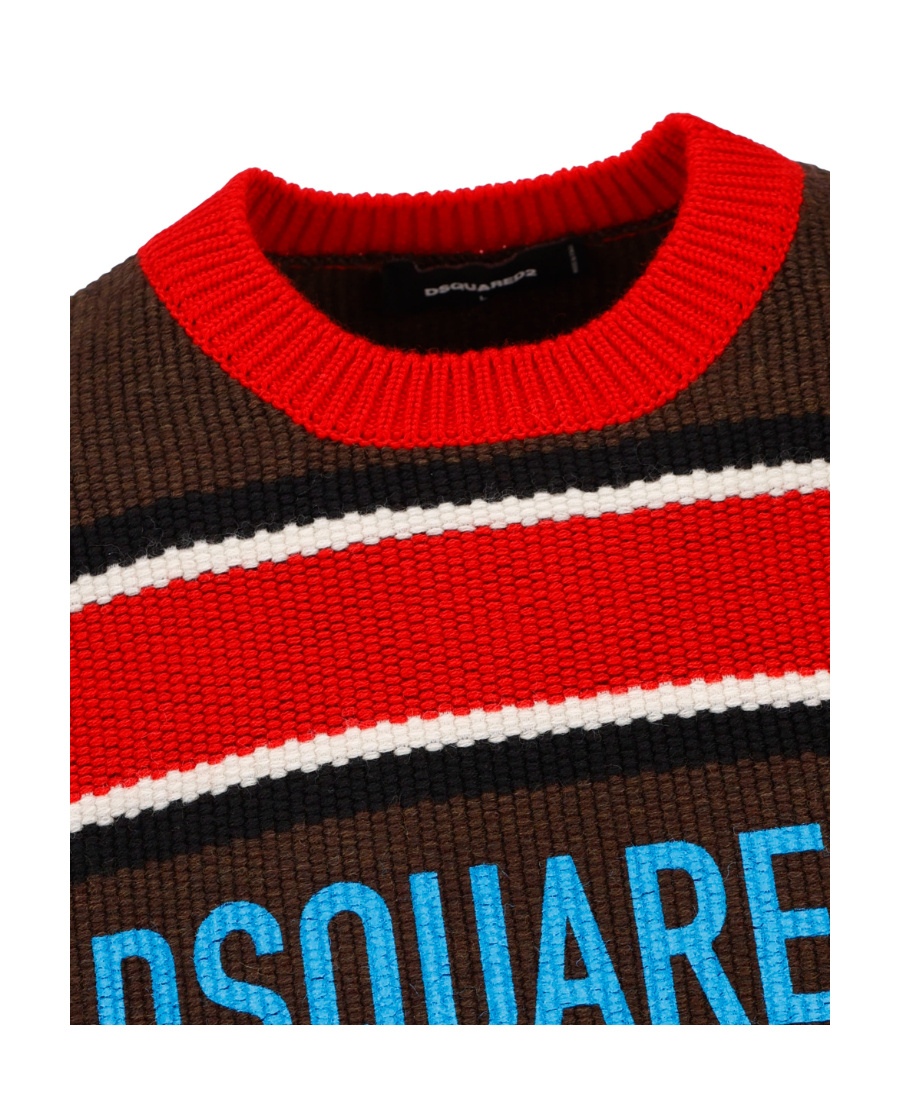 Dsquared2 Logo Crew Neck Sweater With Striped Pattern In Multi