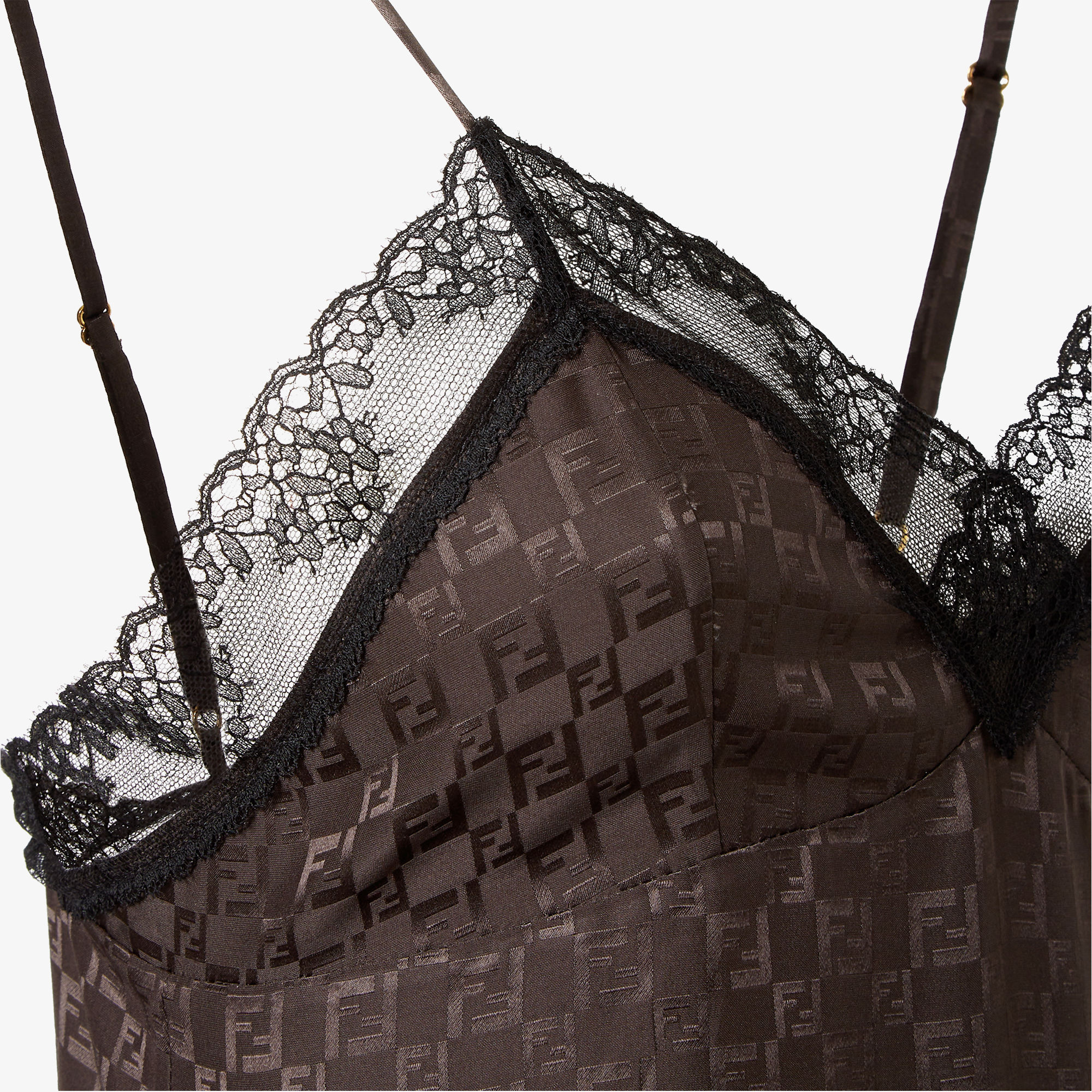 Fendi Jacquard Ff Lace-trimmed Top In Brown