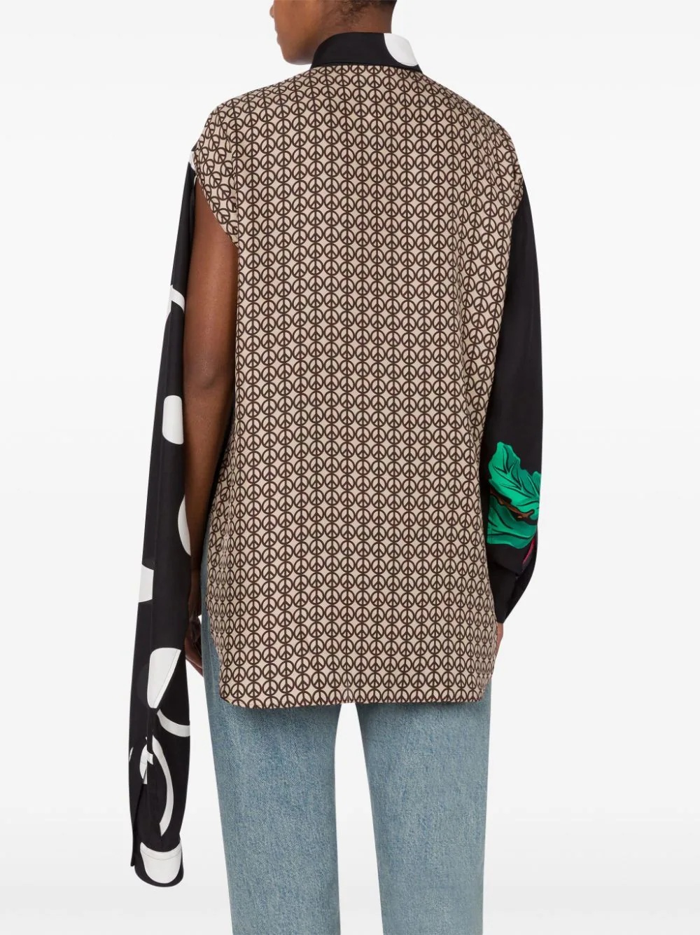 Moschino Multicolor Silk Shirt With Asymmetrical Long Sleeve In Black