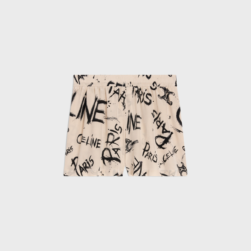 Celine Logo Shorts In Nude