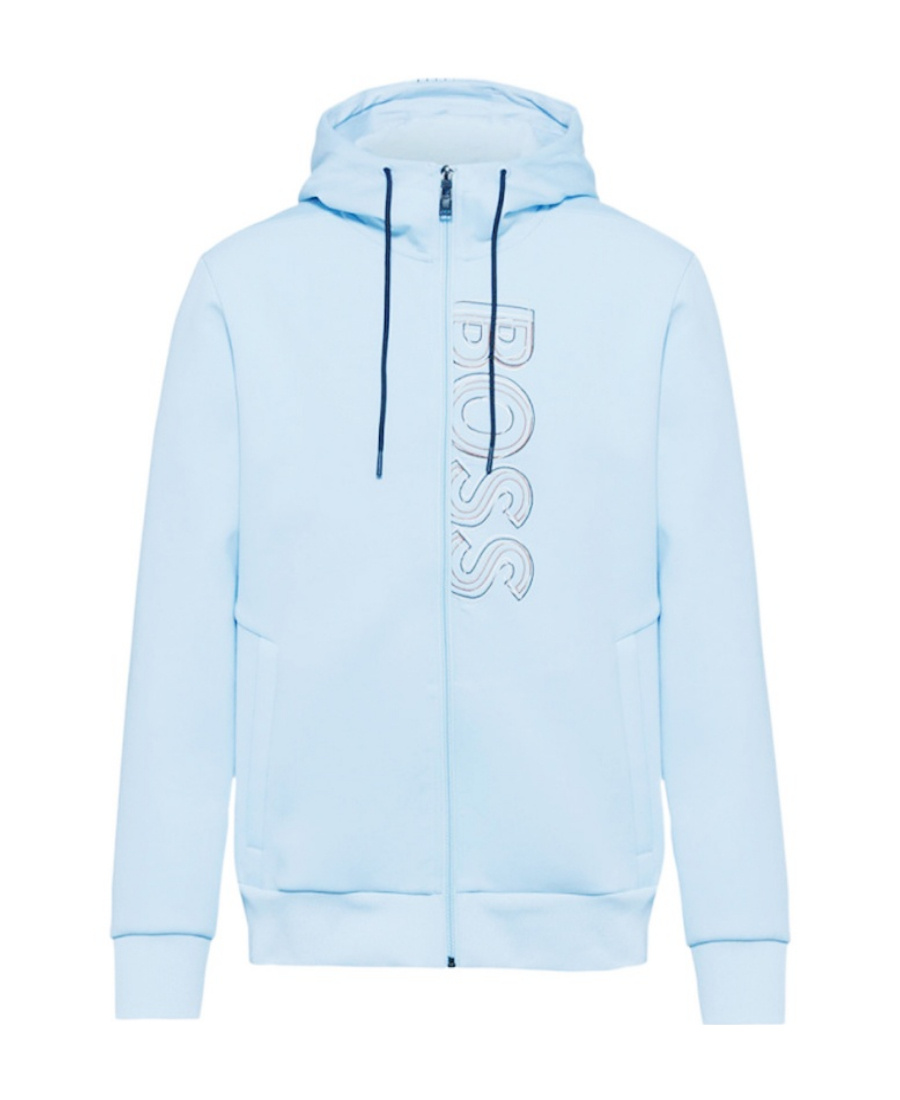 Shop Hugo Boss Logo Embroidered Zipper With Hat Casual Coat In Blue