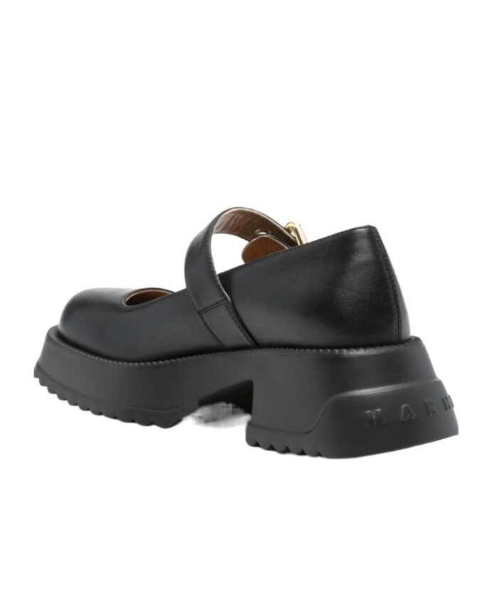 Marni Black Leather Mary Jane With Platform Sole In Black