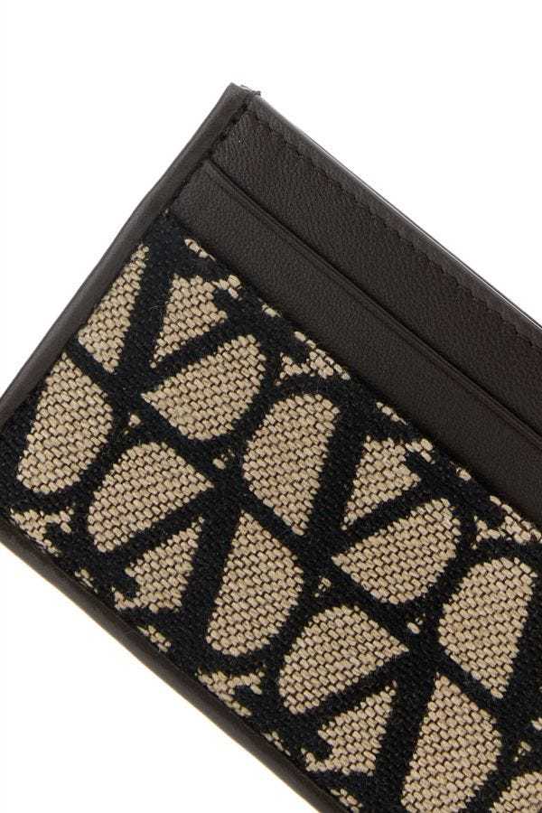 Valentino Iconographe Leather And Toile Card Holder In Black