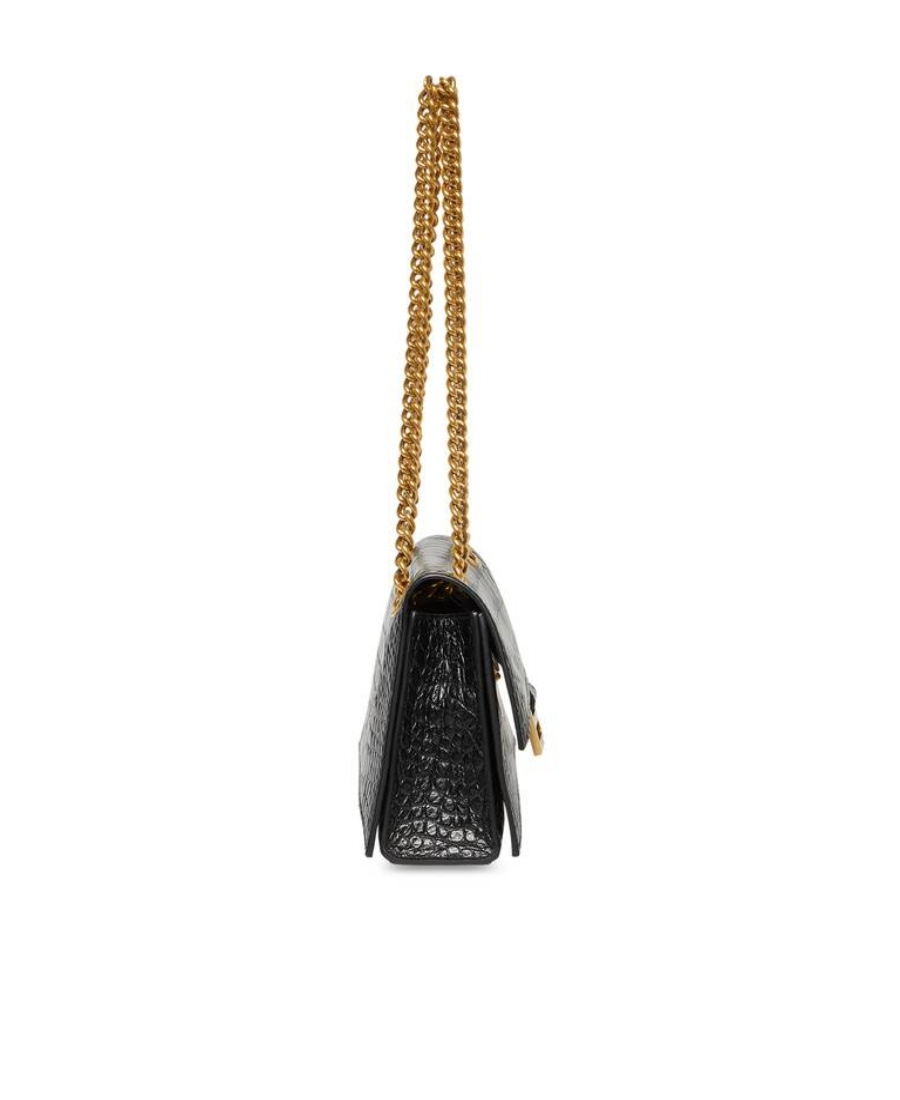Balenciaga Crush Crocodile-embossed Crossbody Bag In Black