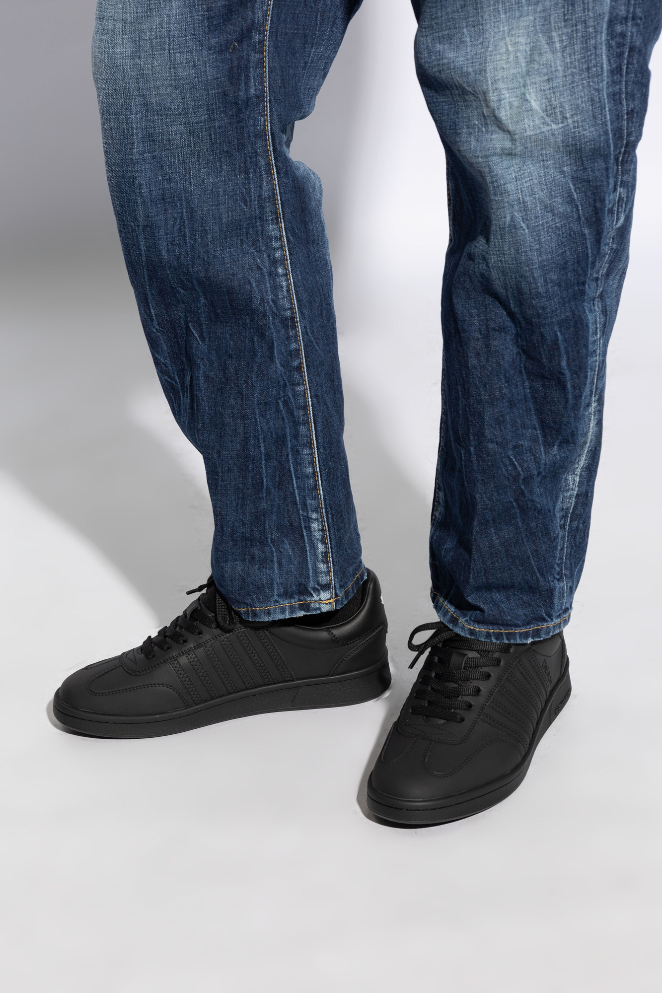 Dsquared2 Men's Leather Sneakers With Logo In Black
