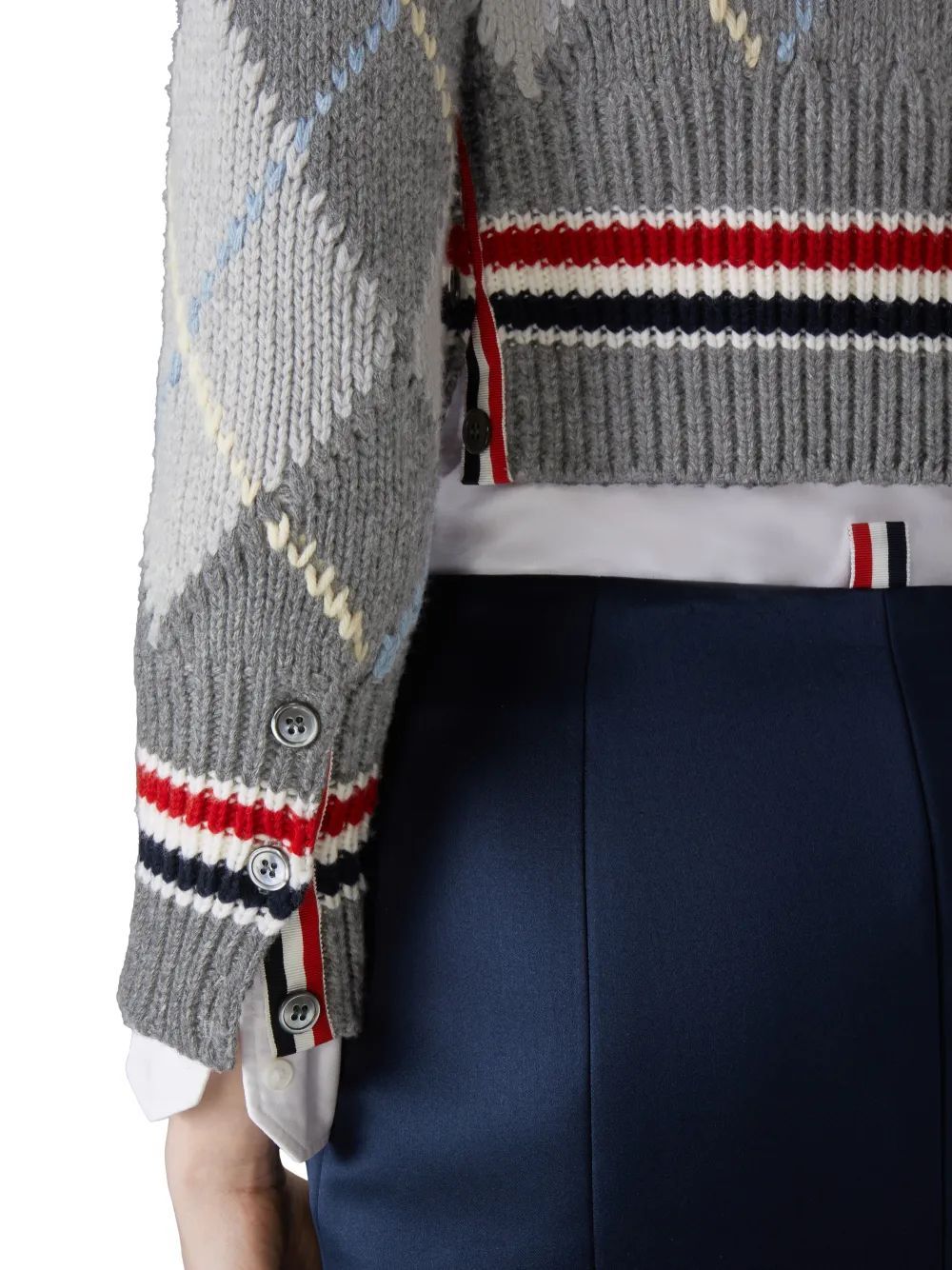 Thom Browne Argyle V Neck Cardigan In Merino Wool In Gray