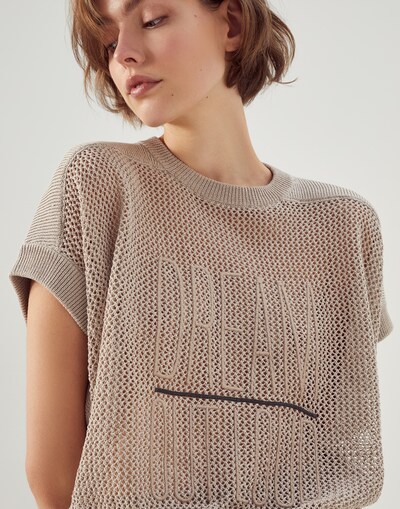 Brunello Cucinelli Round-collar Short-sleeve Sweater In Nude