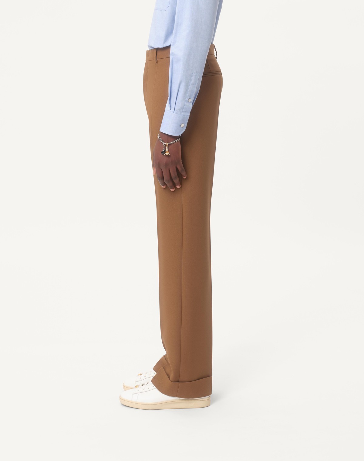 Valentino Pleated Cuffed Nylon Trousers With Side And Back Pockets In Brown
