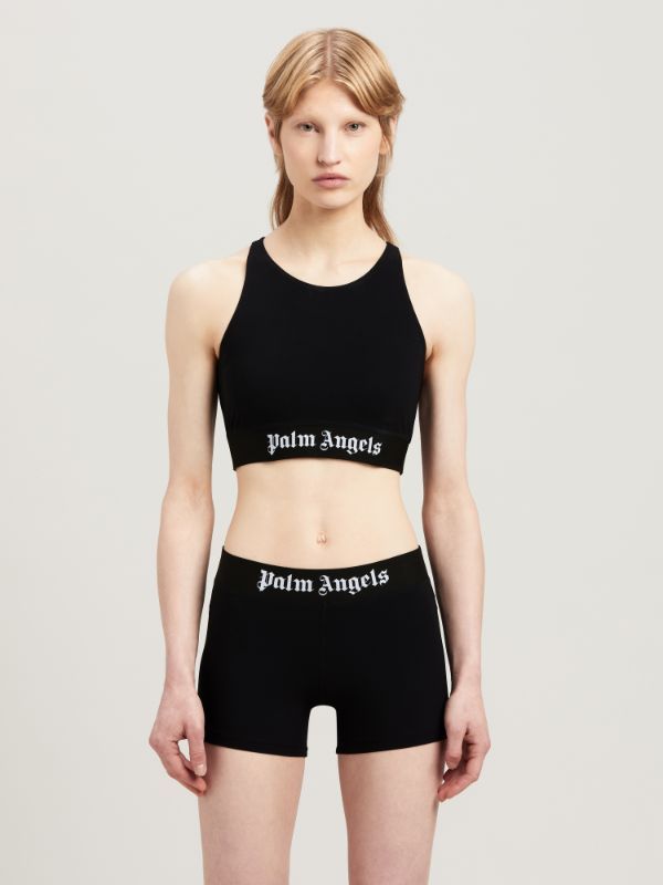 Shop Palm Angels Logo-tape Racerback Cropped Top In Black