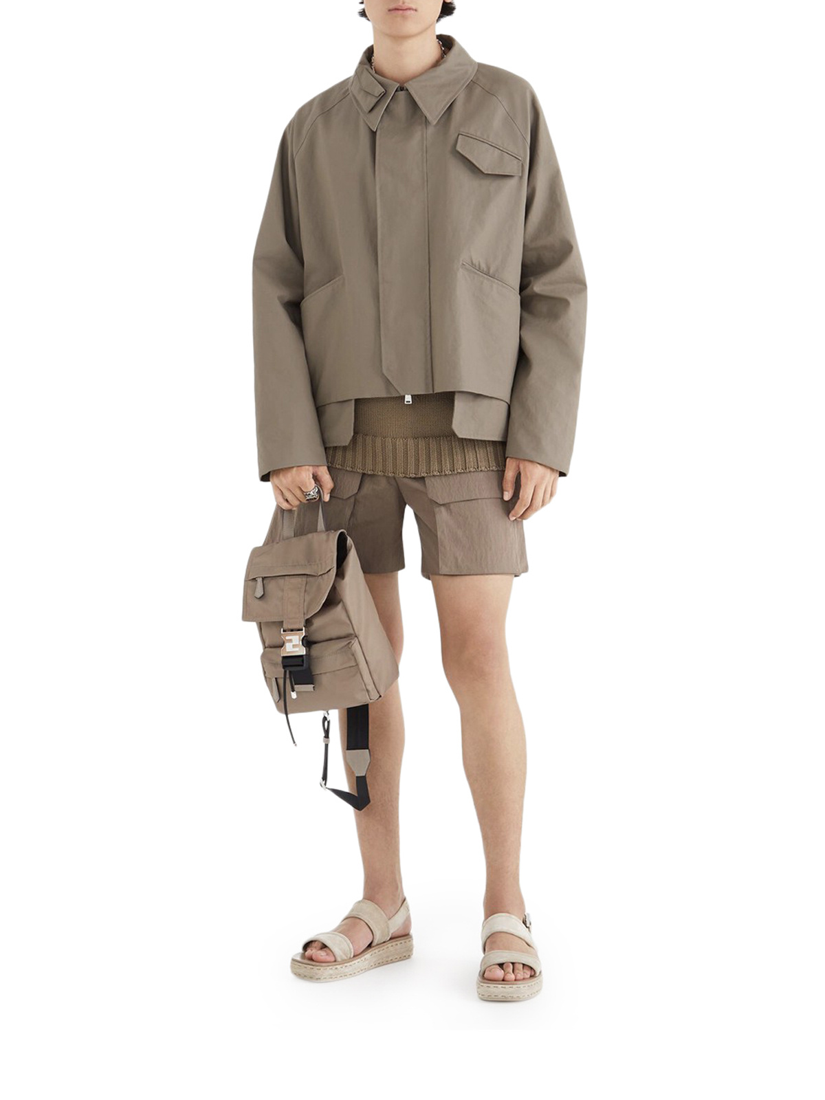 Fendi Asymmetric-hem Shirt Jacket In Nude
