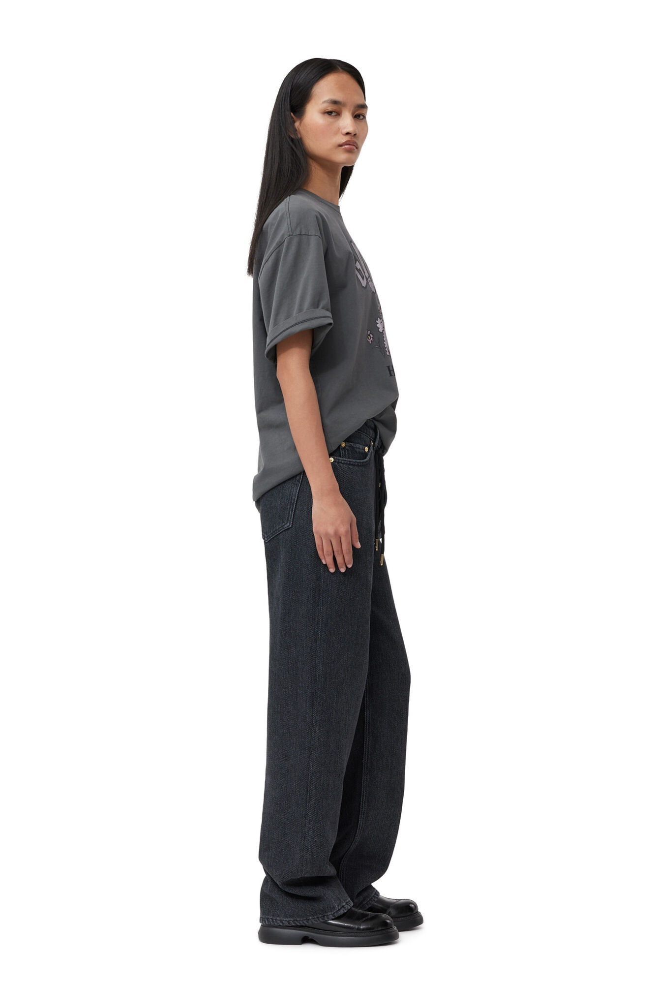 Ganni Grey Future Relaxed Lamb T-shirt In Gray