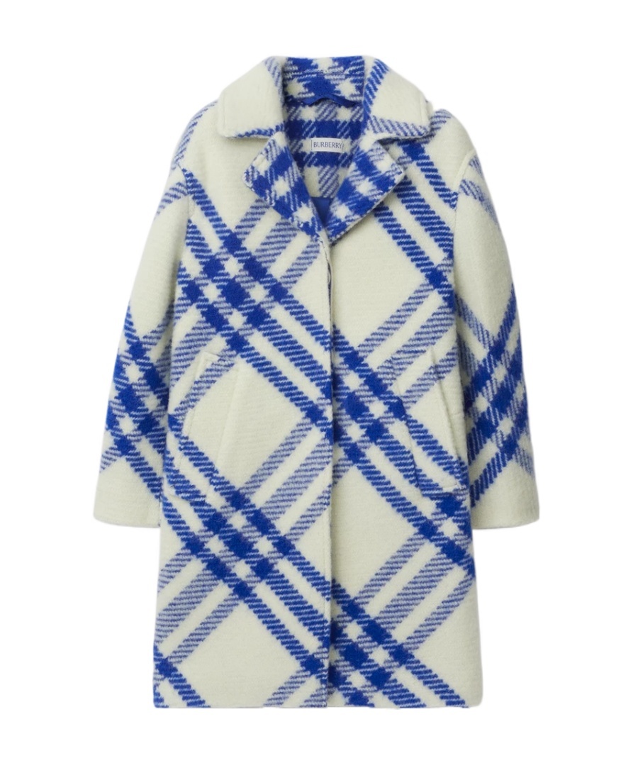 Burberry Checked Wool Coat In Blue