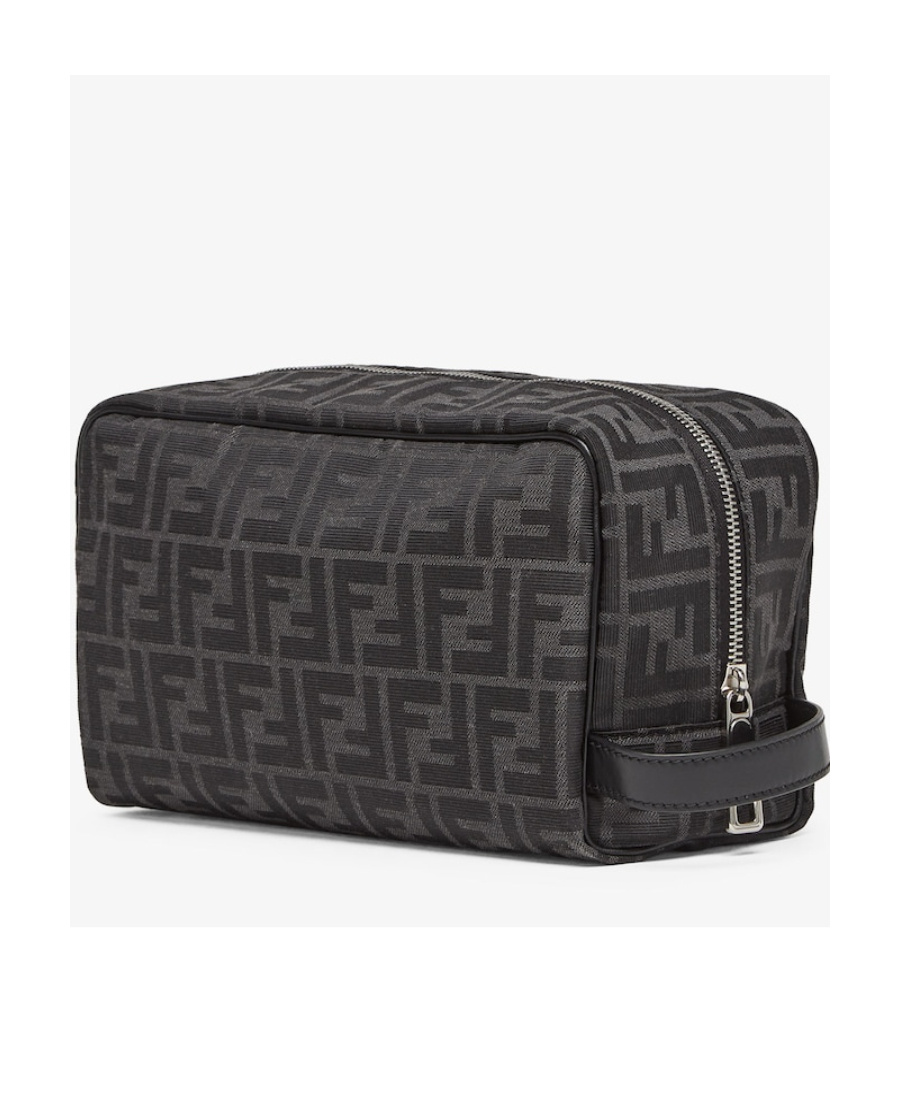 Shop Fendi Grey Ff Fabric Toiletry Case In Black