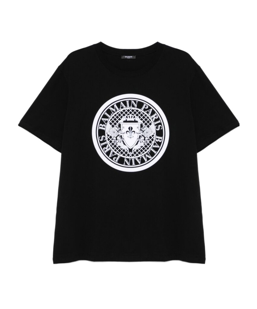 Shop Balmain Flocked-logo T-shirt In Black