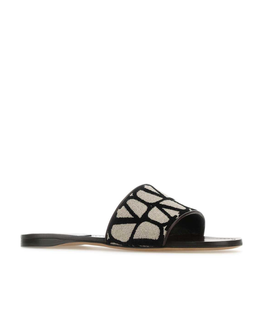 Valentino Vlogo Toile Iconographe Slides In Black