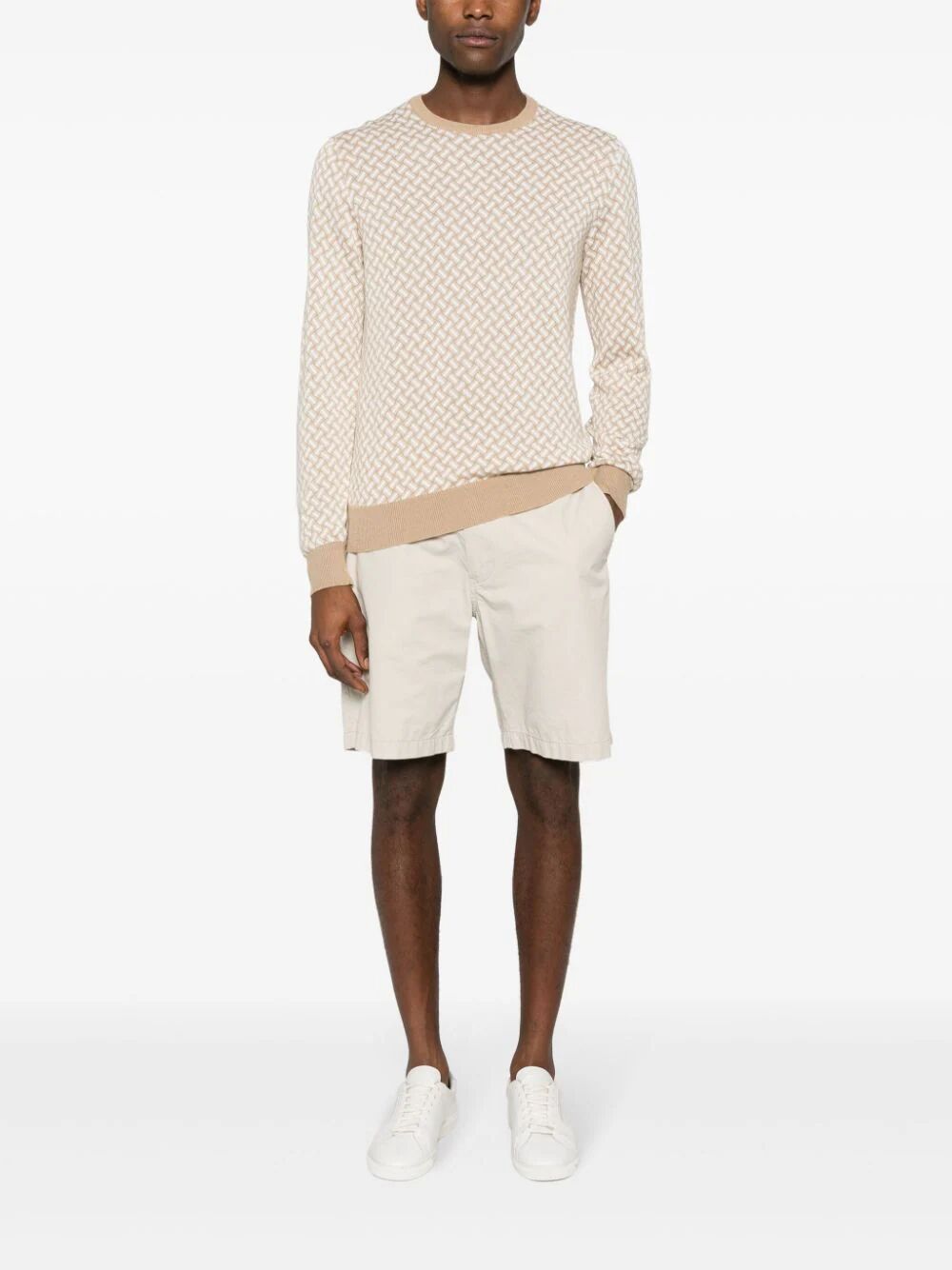 Drumohr Geometric-pattern Contrast-detail Jumper In Nude