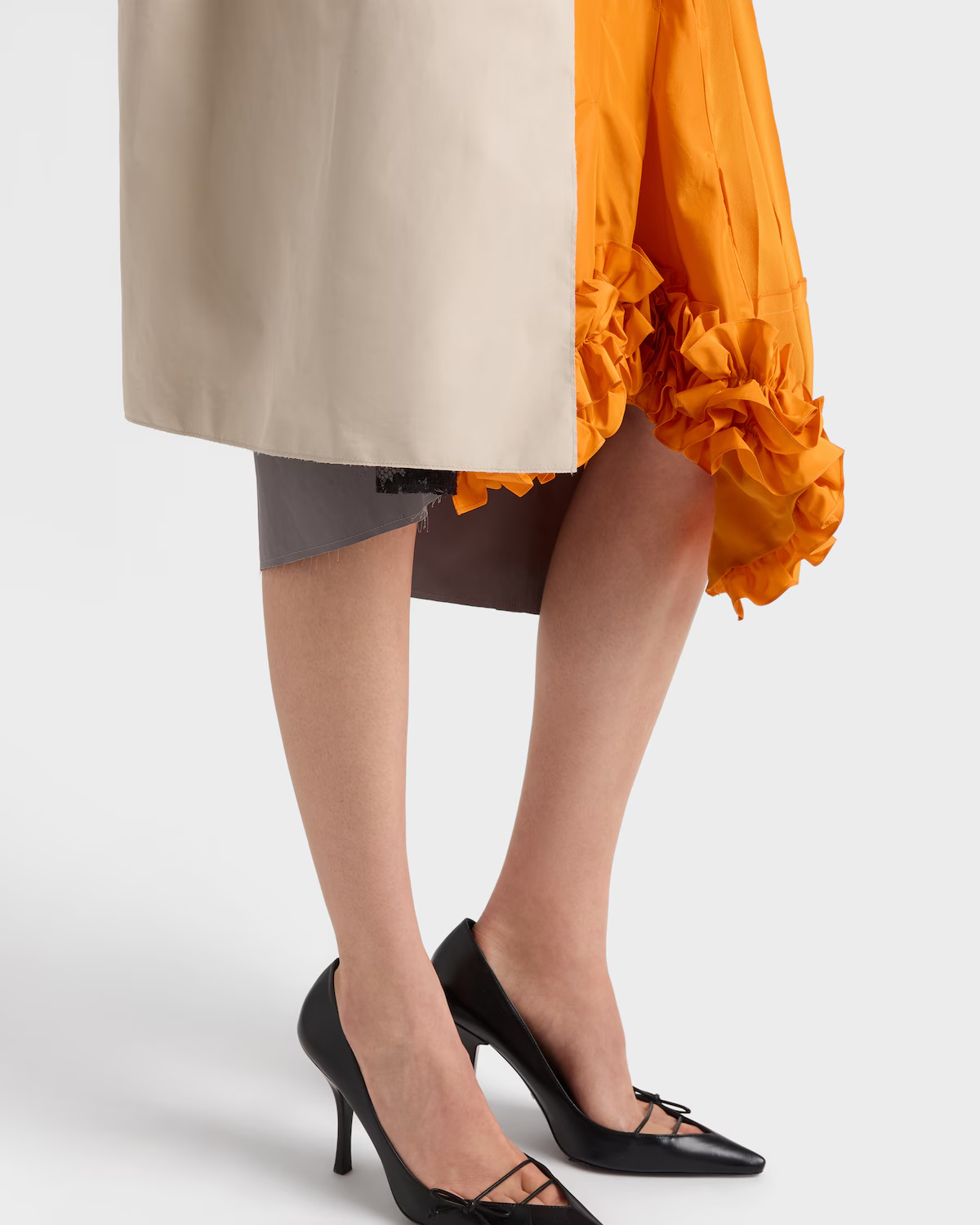 Prada Technical Taffeta Patchwork Skirt In Orange