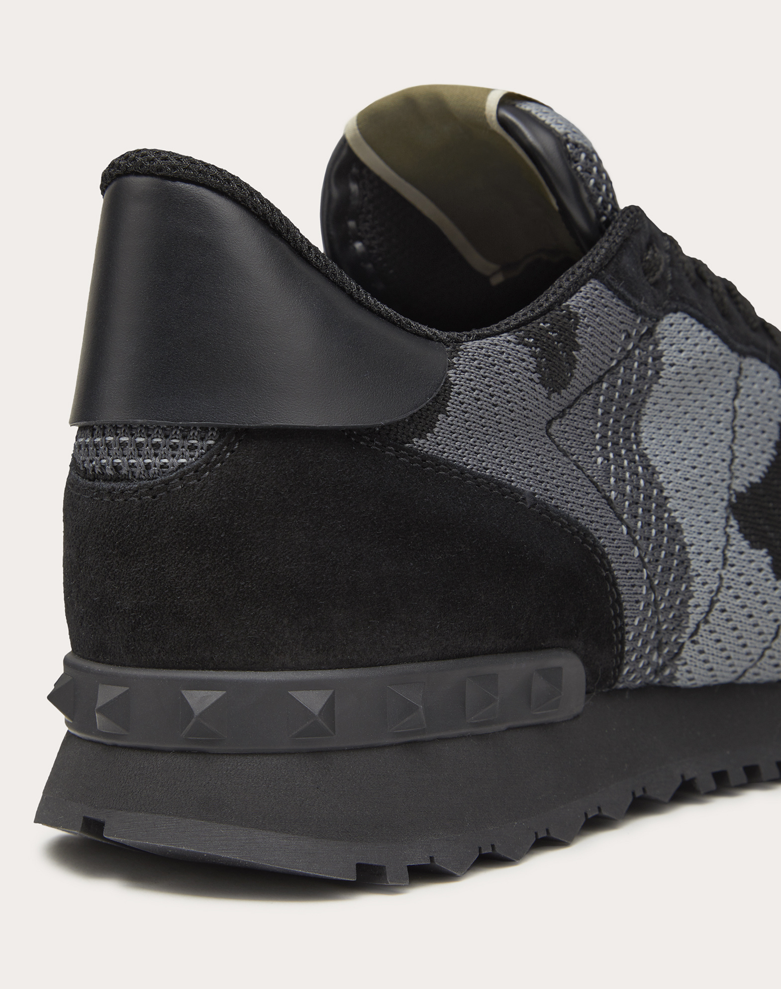 Valentino Garavani Mans Rockrunner Camouflage Noir Leather And Fabric Sneakers In Black