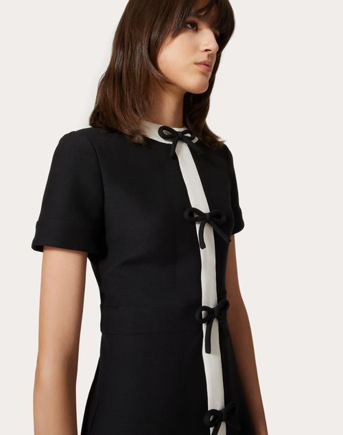 Valentino Bow-embellished Wool-silk Blend Minidress In Black
