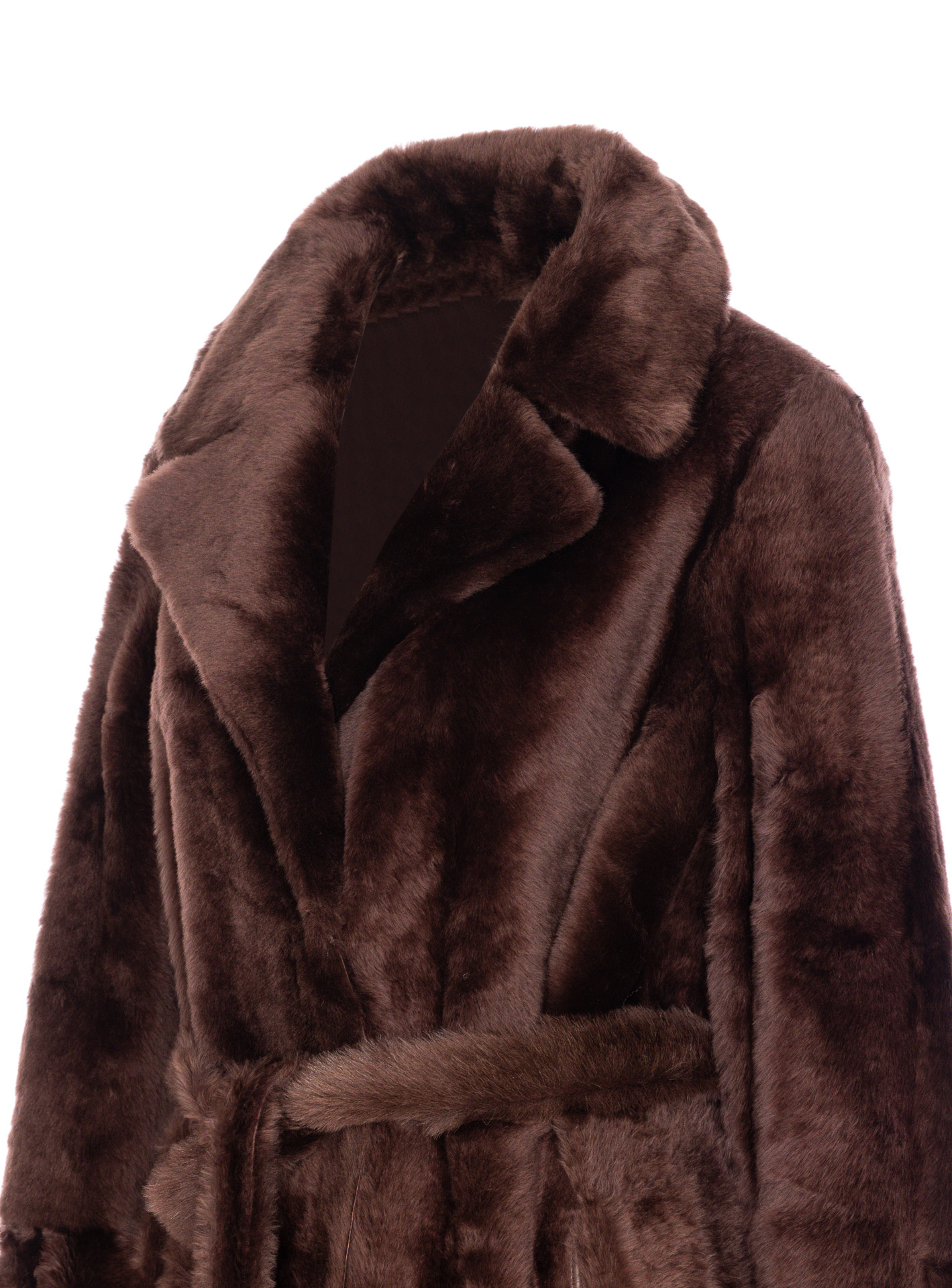 Yves Salomon Belted Faux Fur Long Coat With Pockets In Black