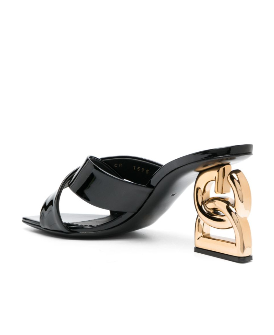 Dolce & Gabbana 75 Patent Leather Dg Heel Mules In Black