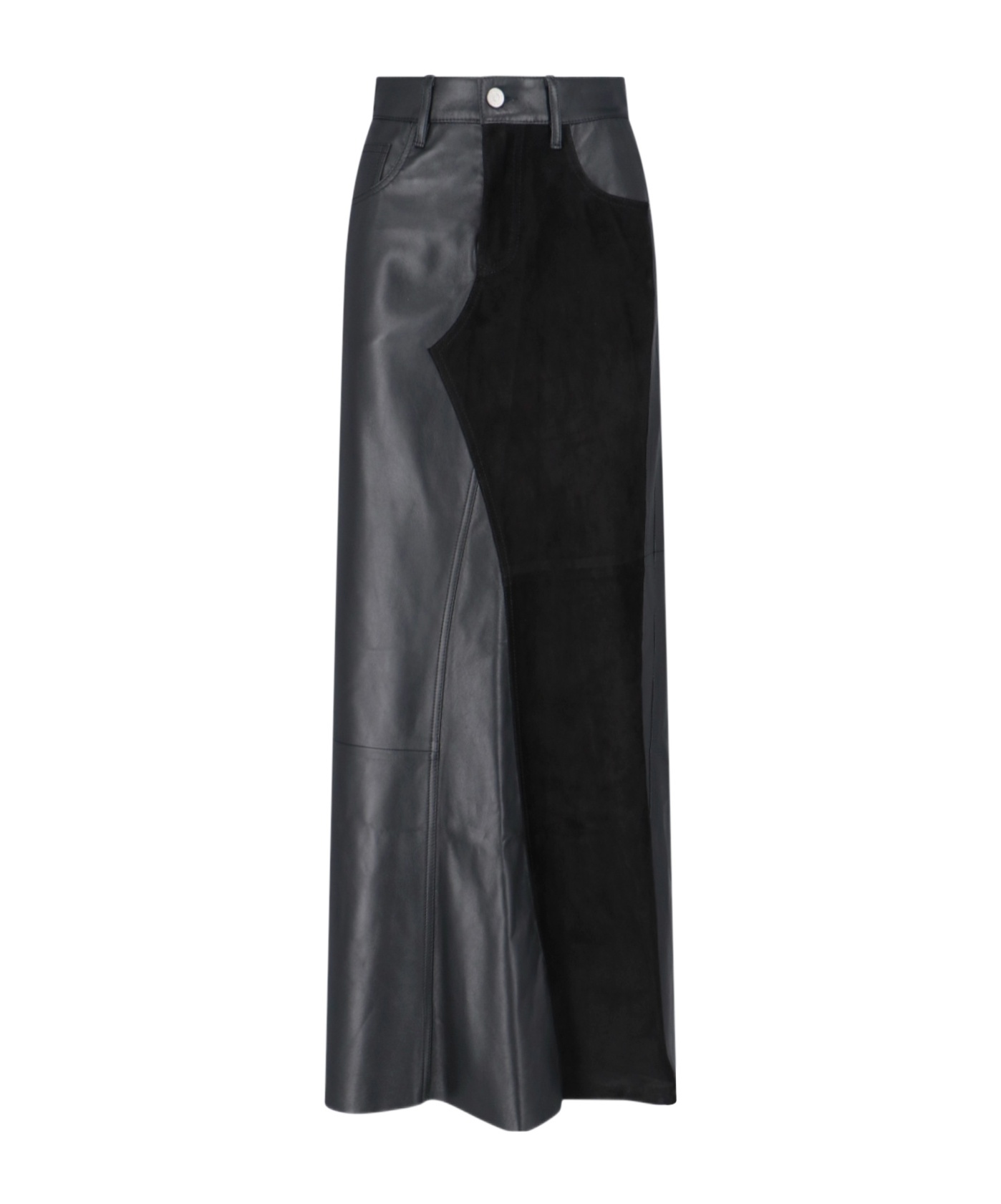 Mm6 Maison Margiela 5-pockets Leather Long Skirt In Black