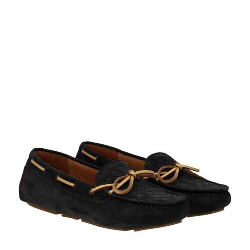 Bottega Veneta Dark Gray Logo Detail Flat Shoes In Gray