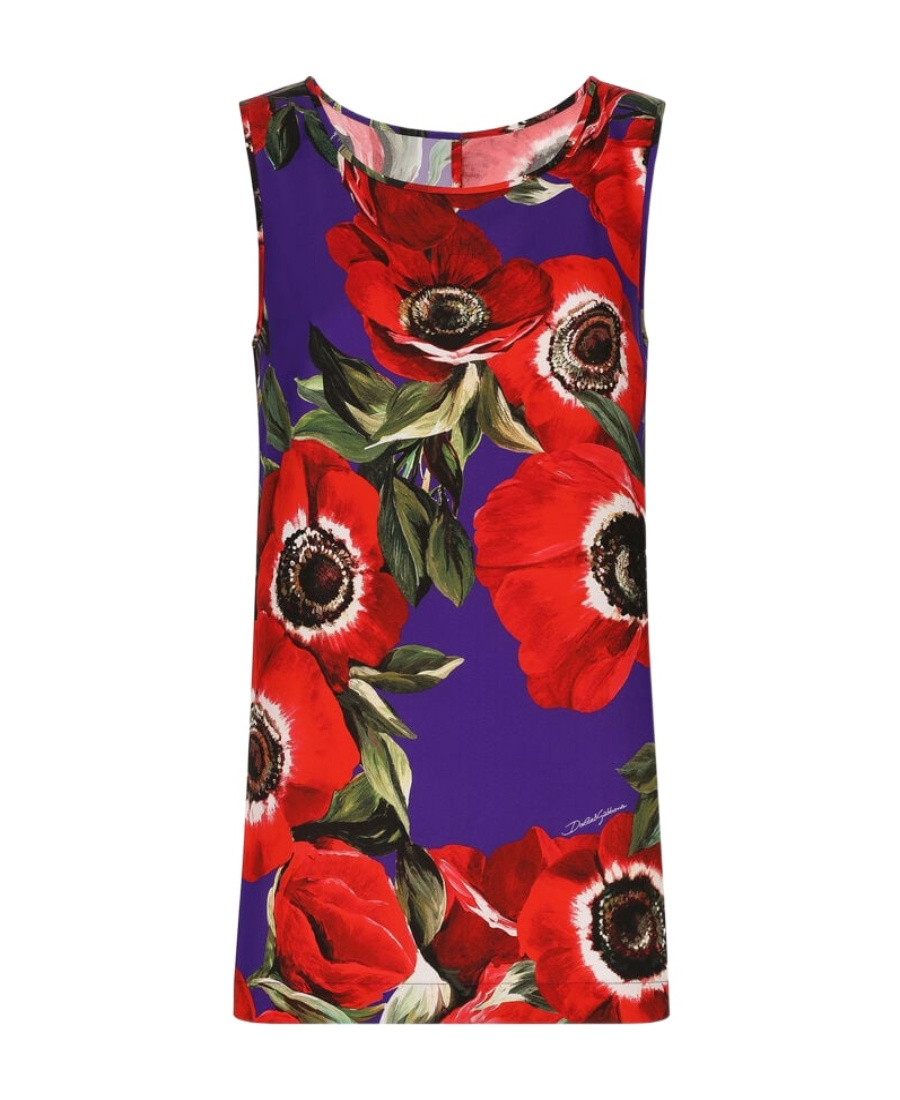 Dolce & Gabbana Anemone Silk-blend Charmeuse Top In Red