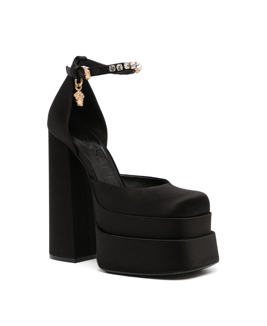 Versace Medusa Aevitas Platform Pumps With Adjustable Heel 15.5 Cm In Black