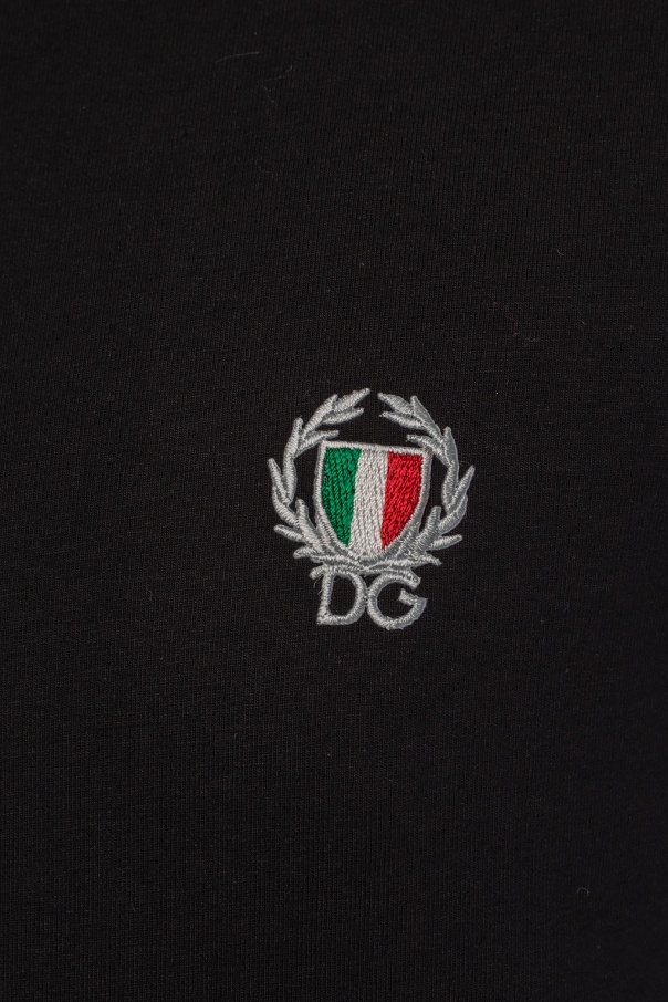 Dolce & Gabbana Tricolor Logo Stretch Cotton T-shirt In Black
