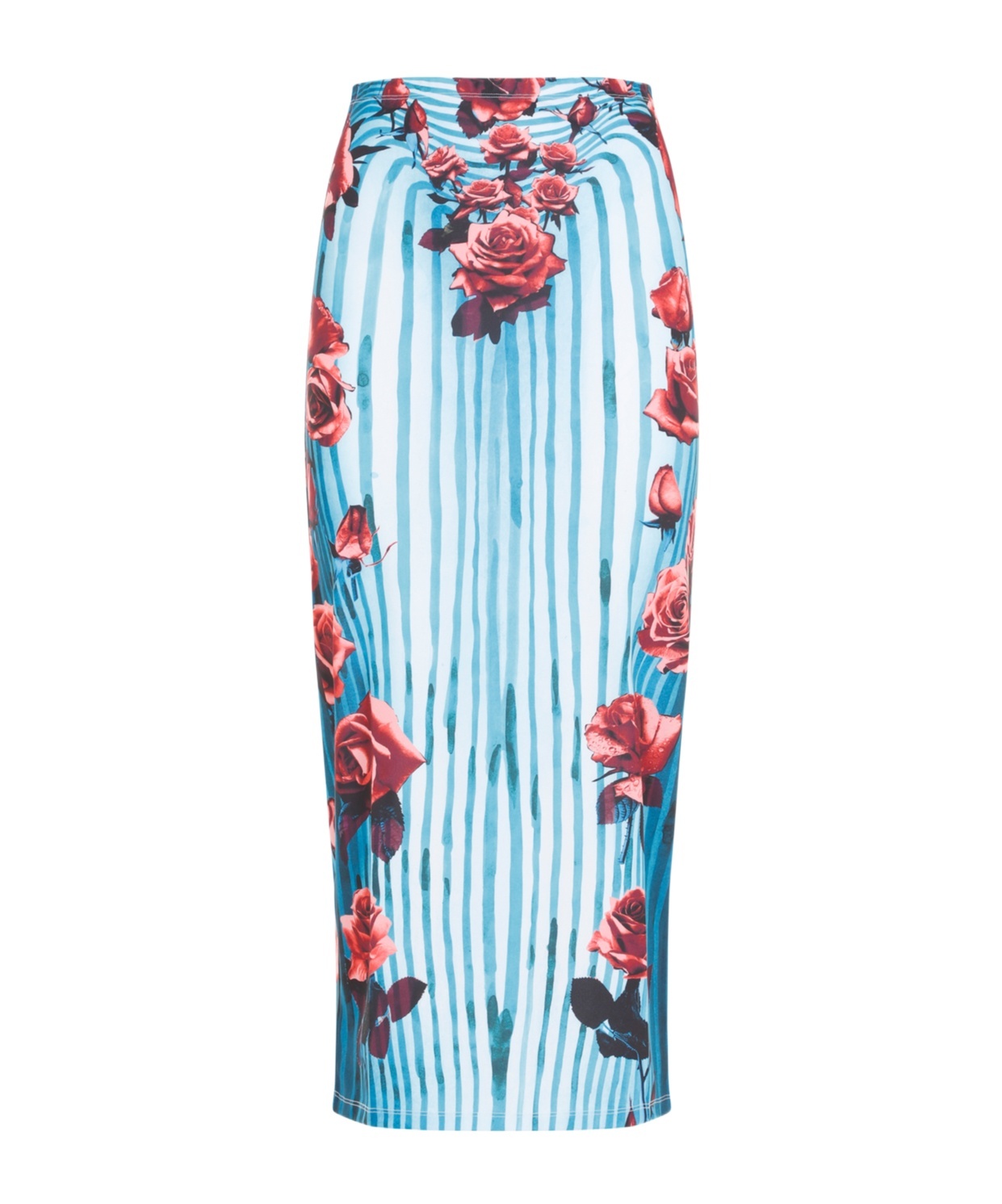 Jean Paul Gaultier Blue Morphing Rose-print Pencil Skirt In Blue