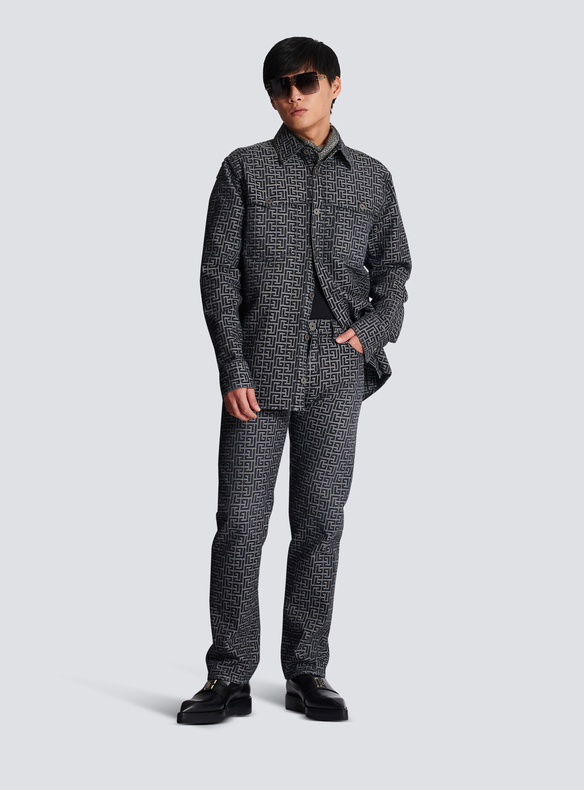 Balmain Jacquard Monogram Jeans In Black