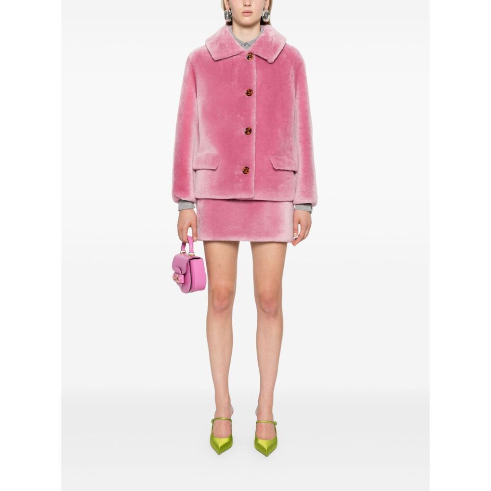 Prada Pink Shearling A-line Mini Skirt In Pink