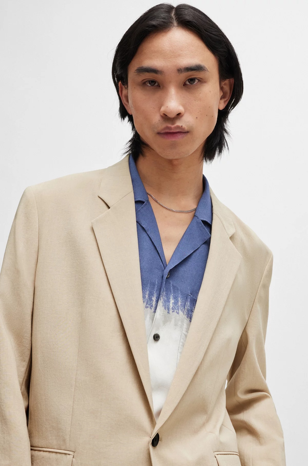 Hugo Boss Modern-fit Jacket In Linen-look Fabric In Nude