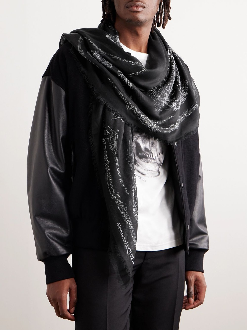 Alexander Mcqueen Crystal Skull-intarsia Scarf In Black