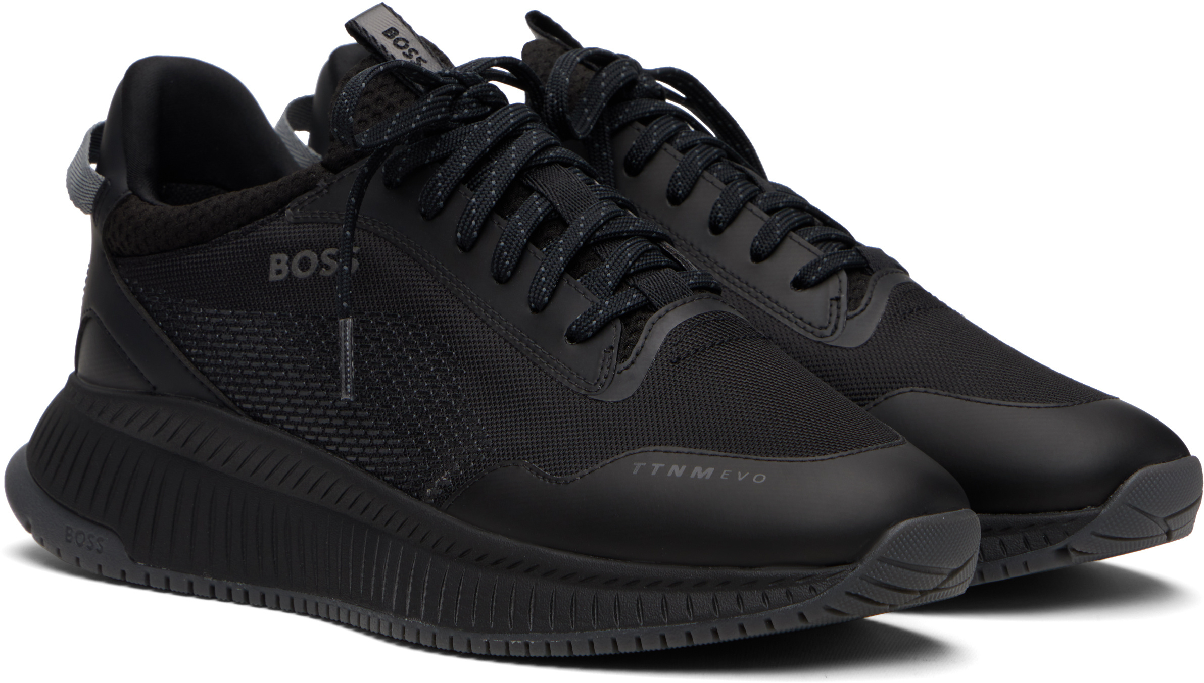 Hugo Boss Textured Lace-up Low-top Sneakers In Black