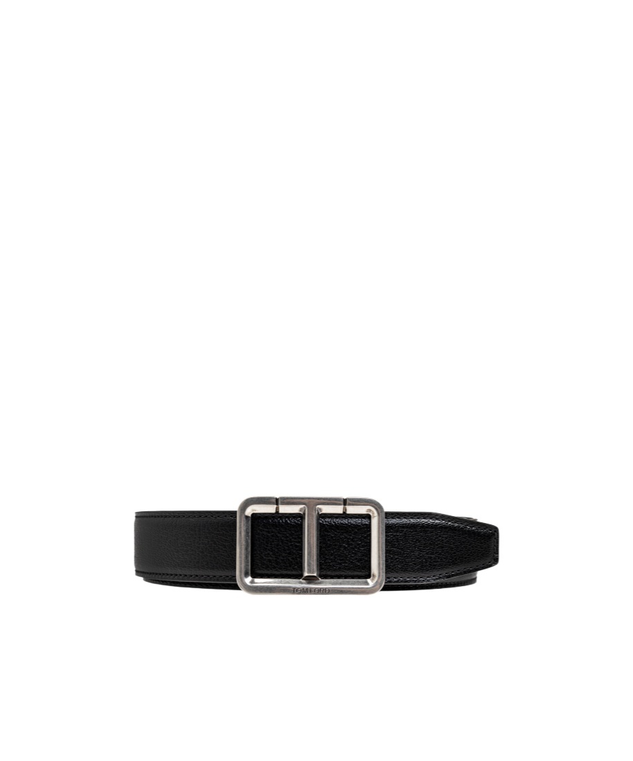 Tom Ford Logo-plaque Buckle Belt In Black
